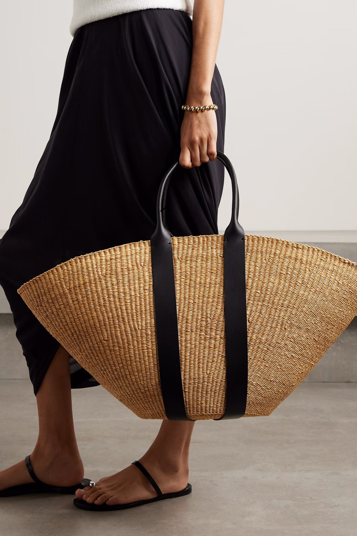 Sophie Maxi Leather-Trimmed Woven Straw Tote