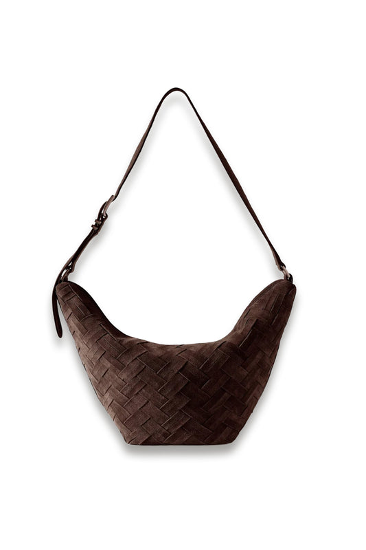 Stevie Brown Suede Woven Sling Bag