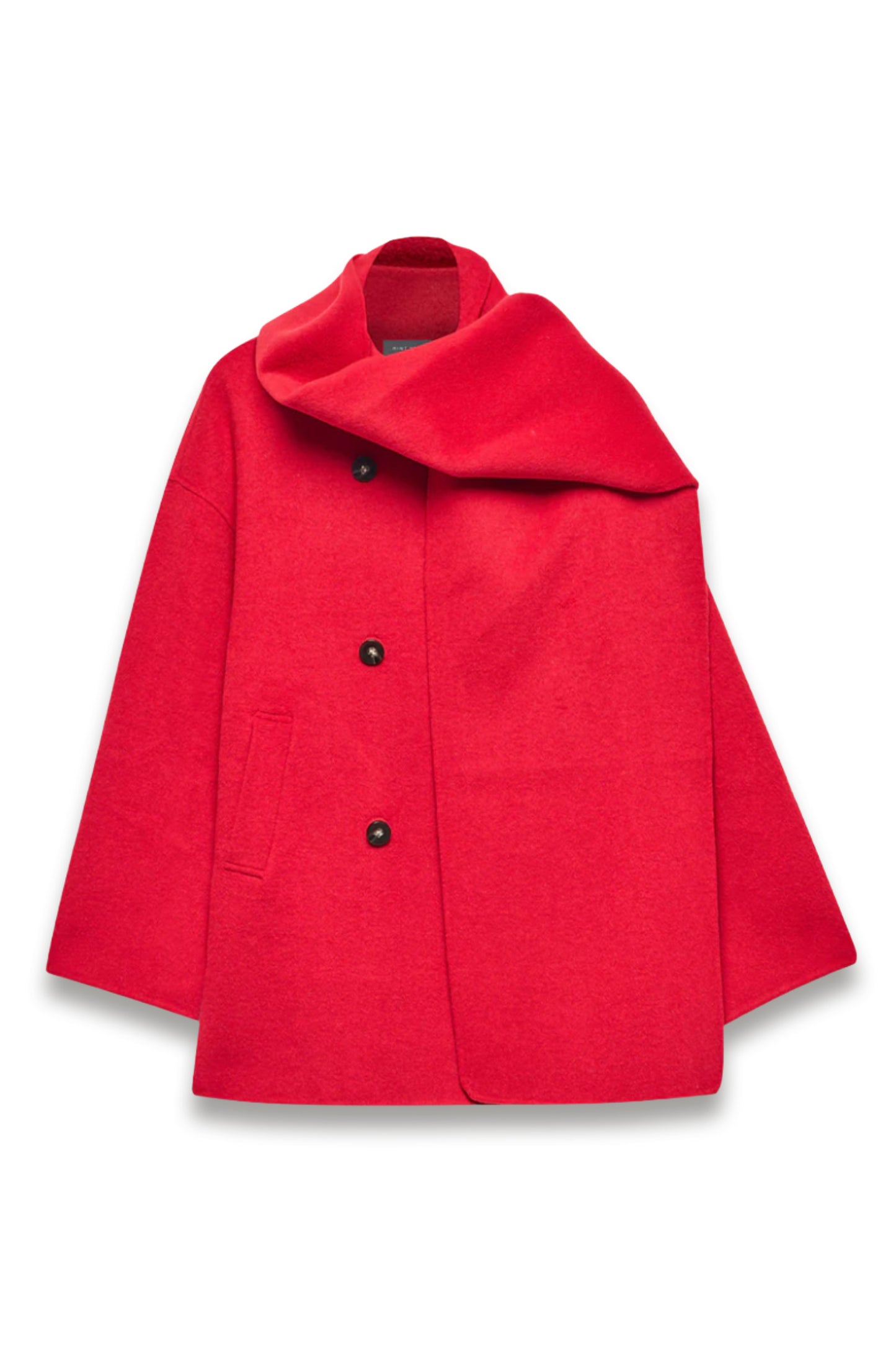 Red Wool Blend Hand Finished Scarf Coat