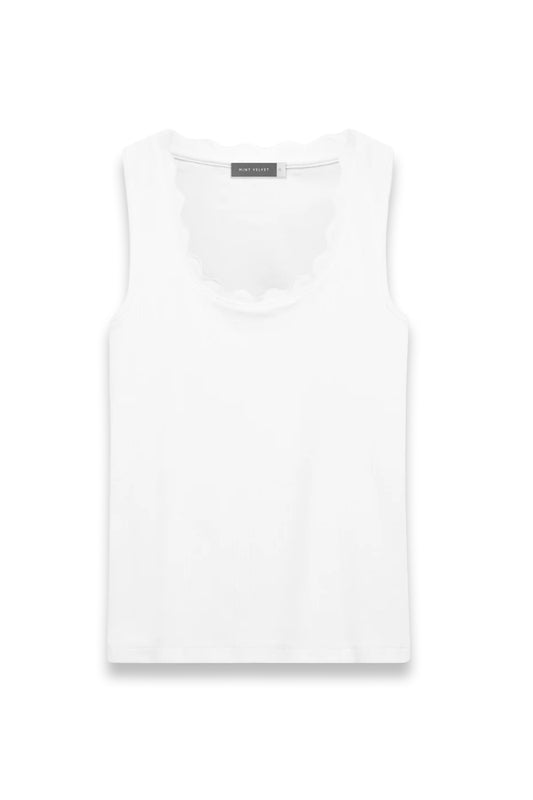 White Scallop Trim Vest Top