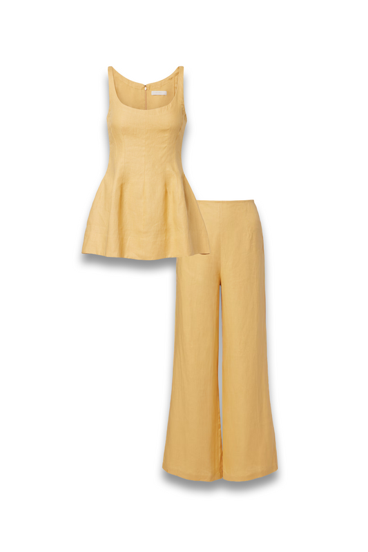 Syna Peplum Linen Top and Linen Wide-leg Pants