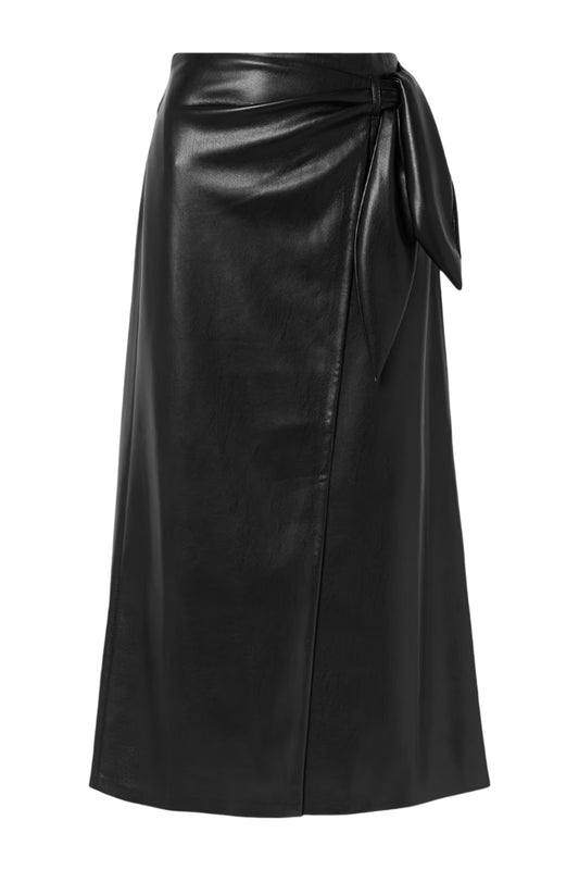 Amas Wrap-Effect Vegan Leather Midi Skirt