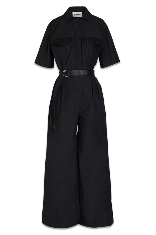 Belted Cotton-poplin Wide-leg Jumpsuit