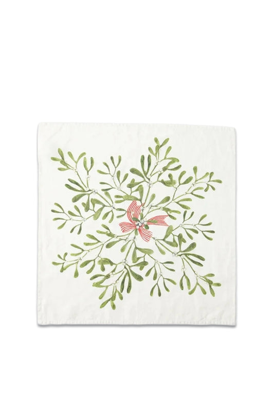 Set of Four Mistletoe-Print Linen Napkins
