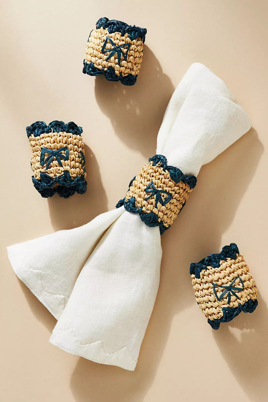 Handwoven Bow Napkin Rings, Set of 4