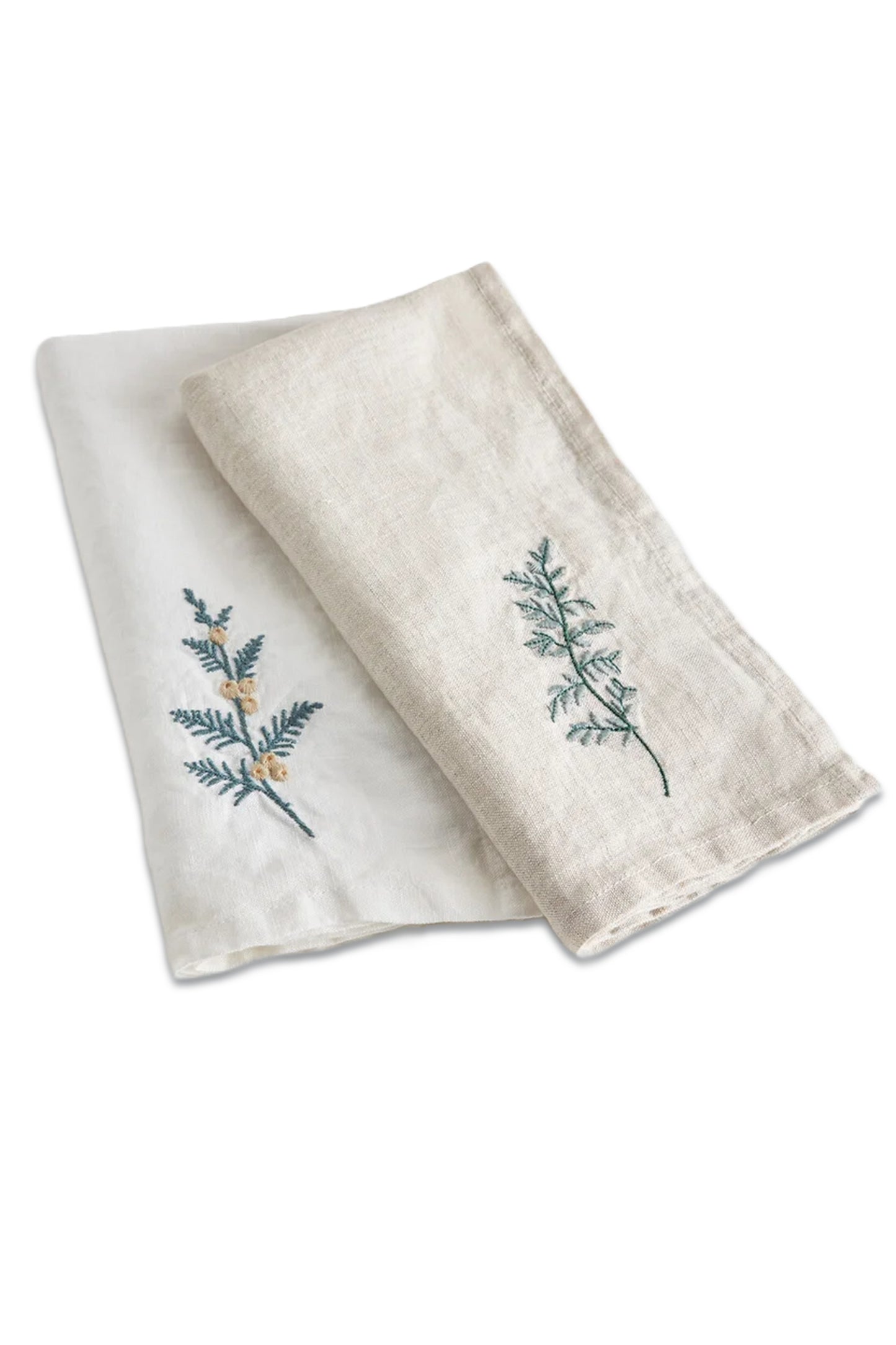 Set of 2 Wintergreen Embroidered Washed Linen Napkins