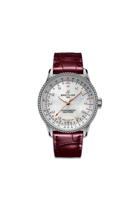 Navitimer Automatic 35 With Pearl Dial & Red Leather Strap