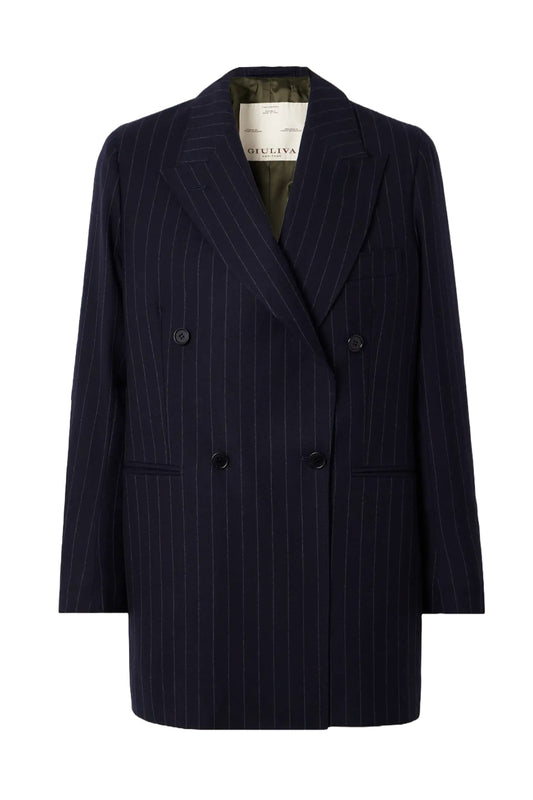 + NET SUSTAIN The Stella Double-breasted Pinstripe Wool-twill Jacket