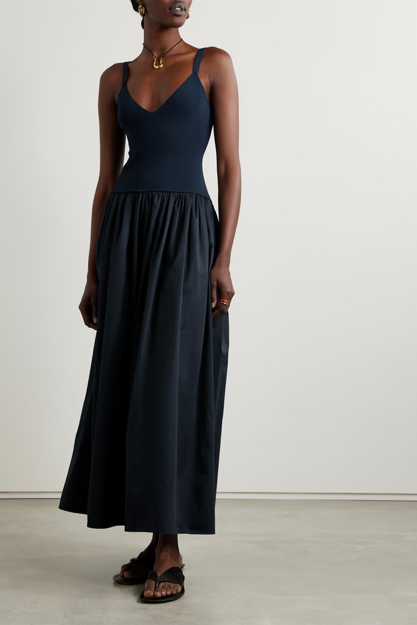 Stretch-knit Cotton-poplin Midi Dress