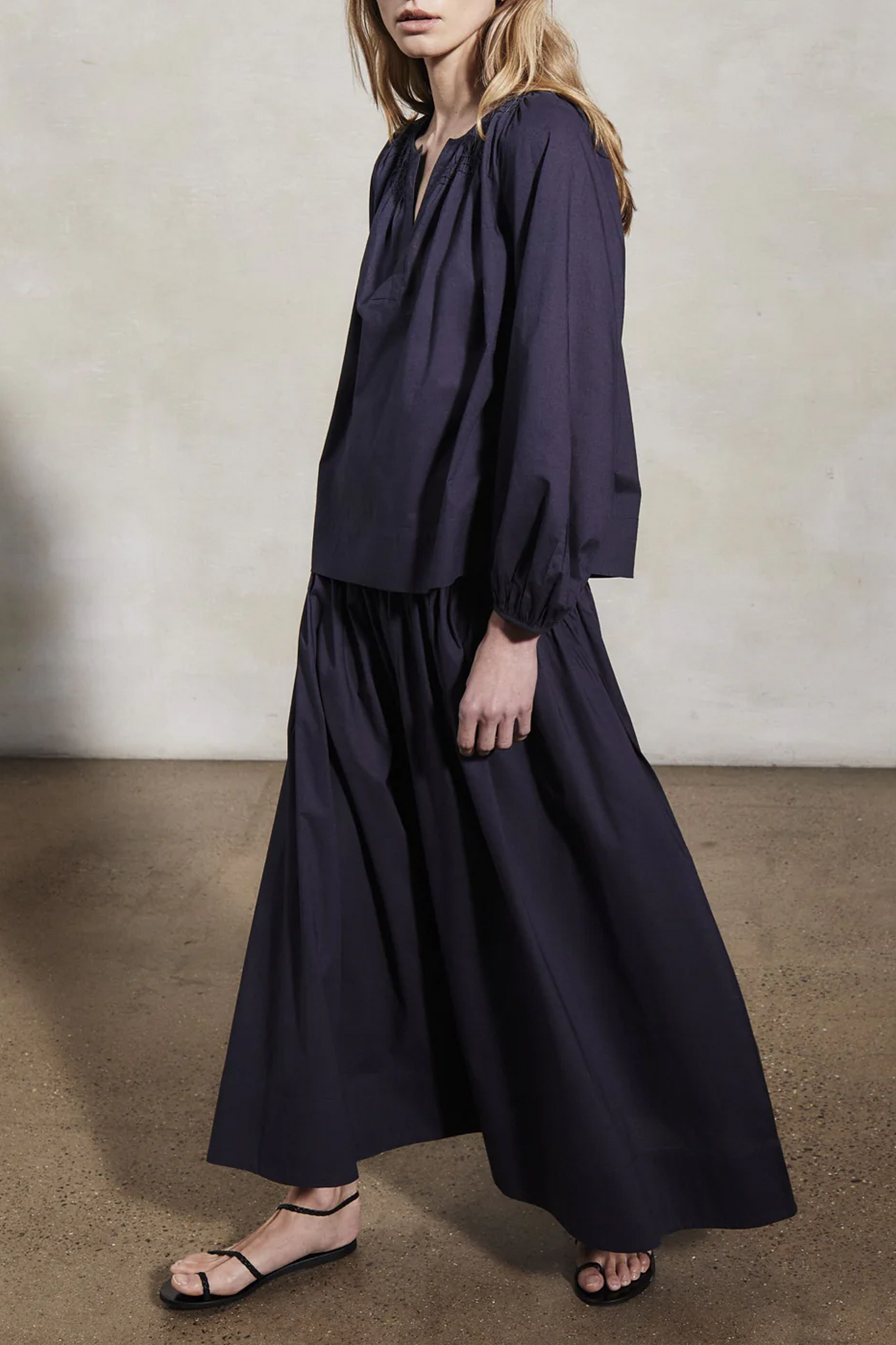 Elizabeth Midnight Cotton Blouse and Cotton Skirt