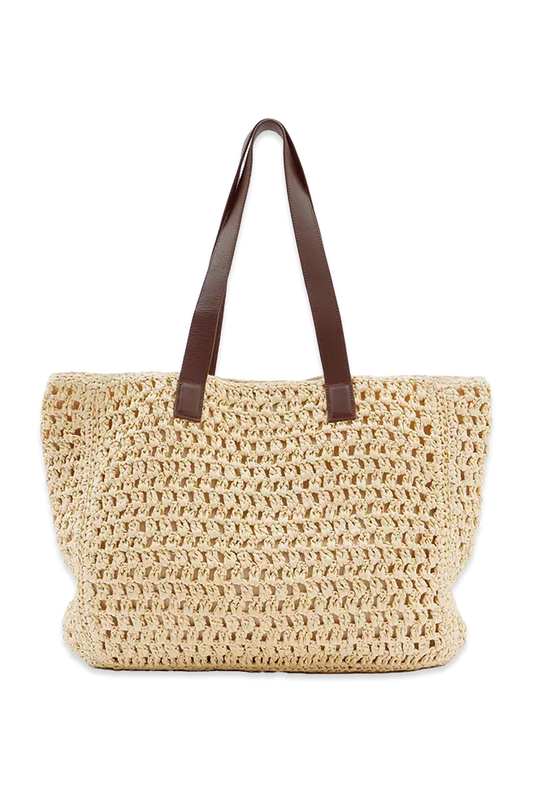 Natasha Straw Leather Tote Bag