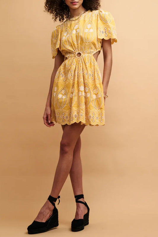 NC Boutique Yellow Broderie Anglaise Paris Mini Dress