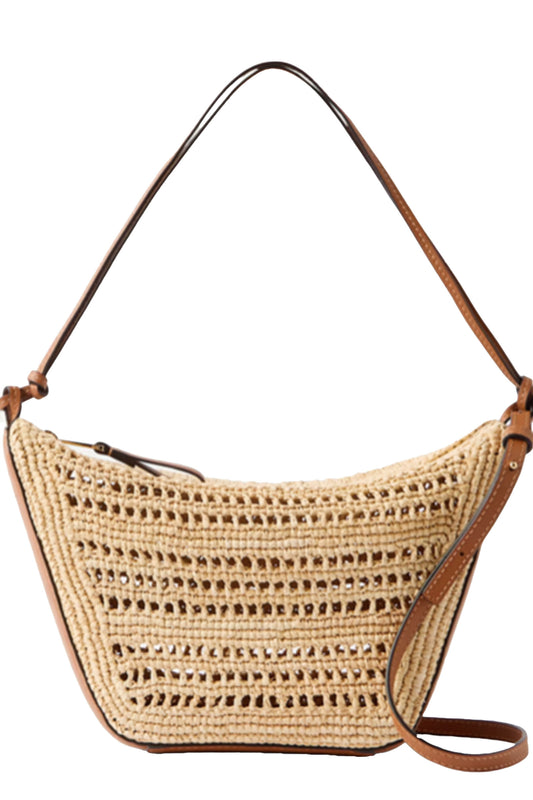 + Paula's Ibiza Hammock Mini Leather-trimmed Raffia Shoulder Bag