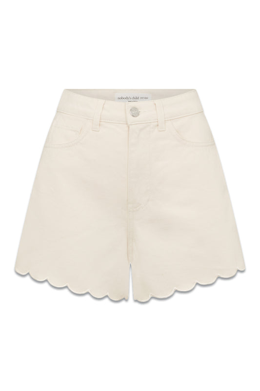 Cream Denim Scallop Shorts