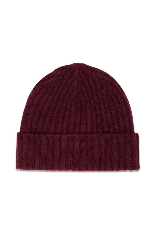 Burgundy Ribbed Cashmere Beanie