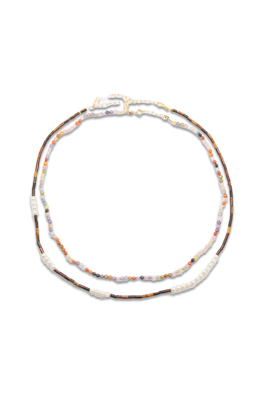 Set Of Two Beaded Gold-vermeil Necklaces