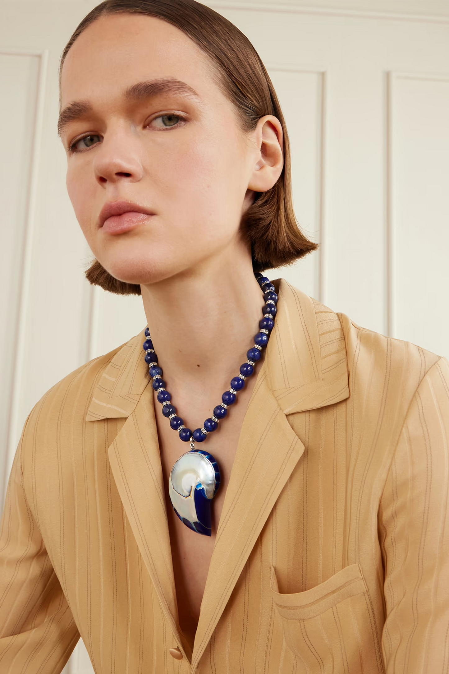 Rhodium-plated, Shell and Resin Necklace