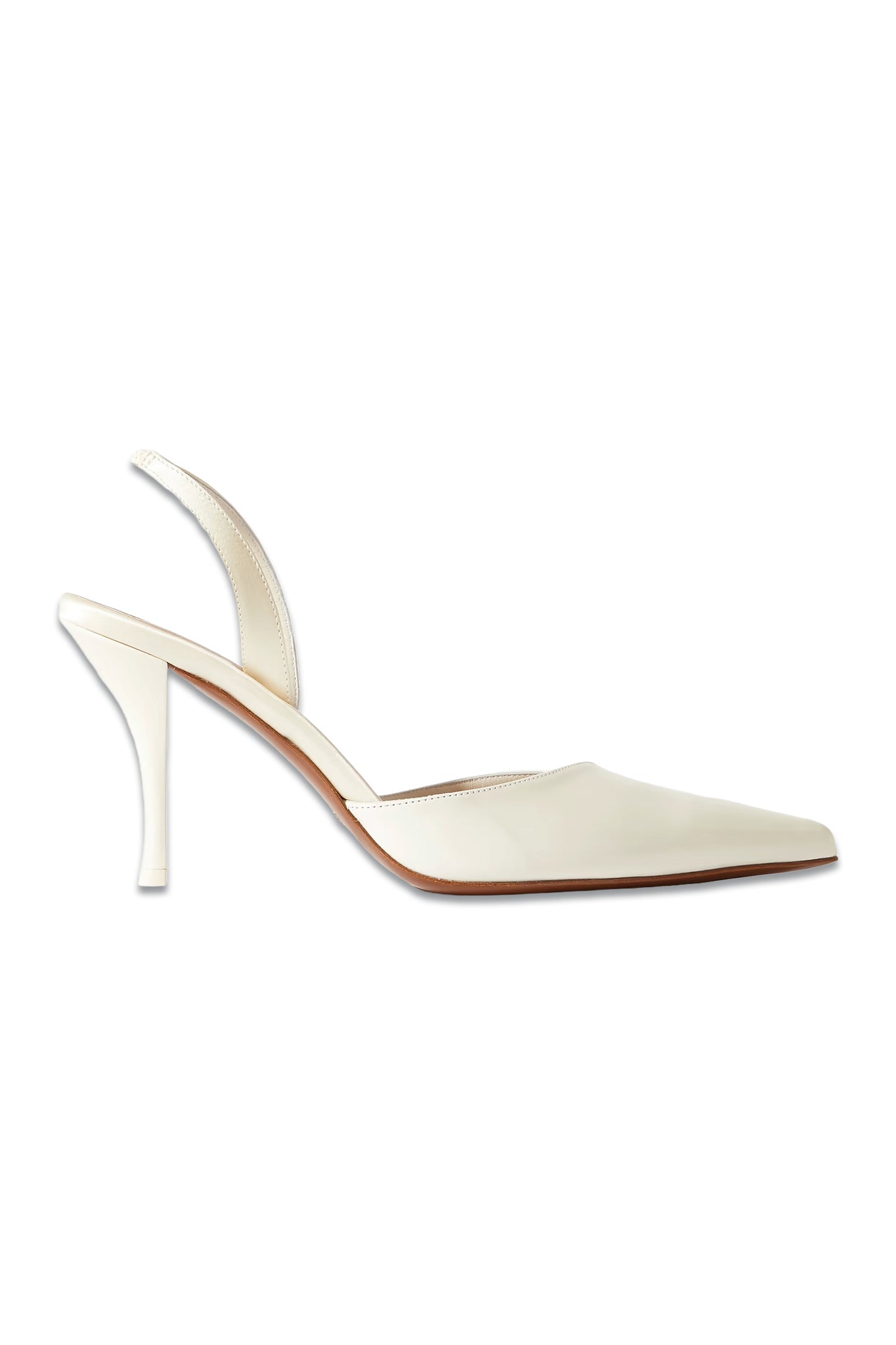 Samaya Asymmetric Leather-trimmed Satin Slingback Pumps