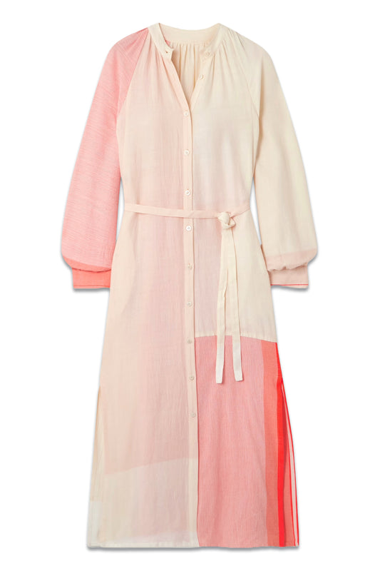 Makeda Belted Color-block Cotton-blend Maxi Shirt Dress