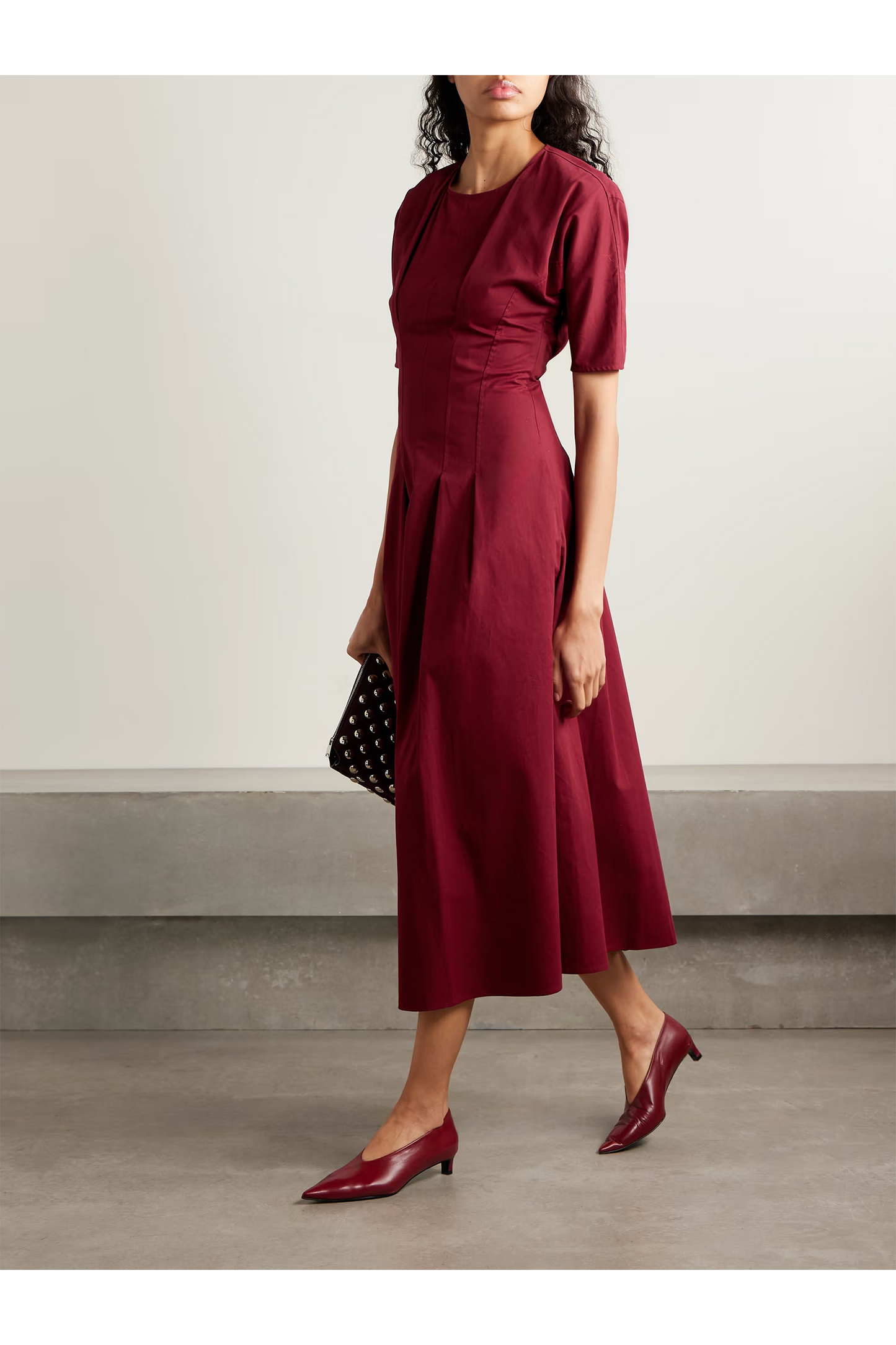 Ainsley Pleated Brushed Cotton-blend Twill Midi Dress
