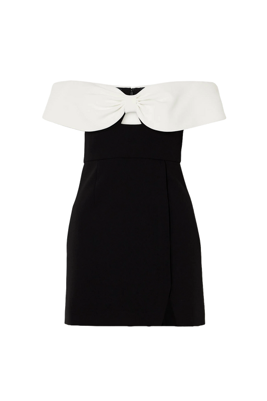 Off-the-shoulder two-tone crepe mini dress