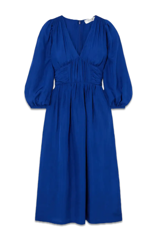 Fabiola Ruched Silk-Habotai Midi Dress