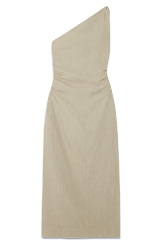 + NET SUSTAIN Jomana One-Shoulder Ruched Linen Maxi Dress