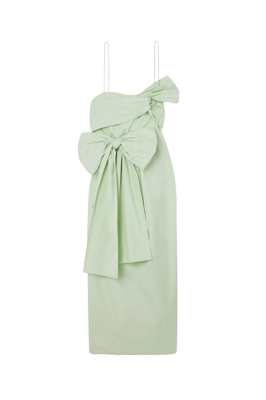 Valentina one-shoulder bow-detailed cotton-poplin dress