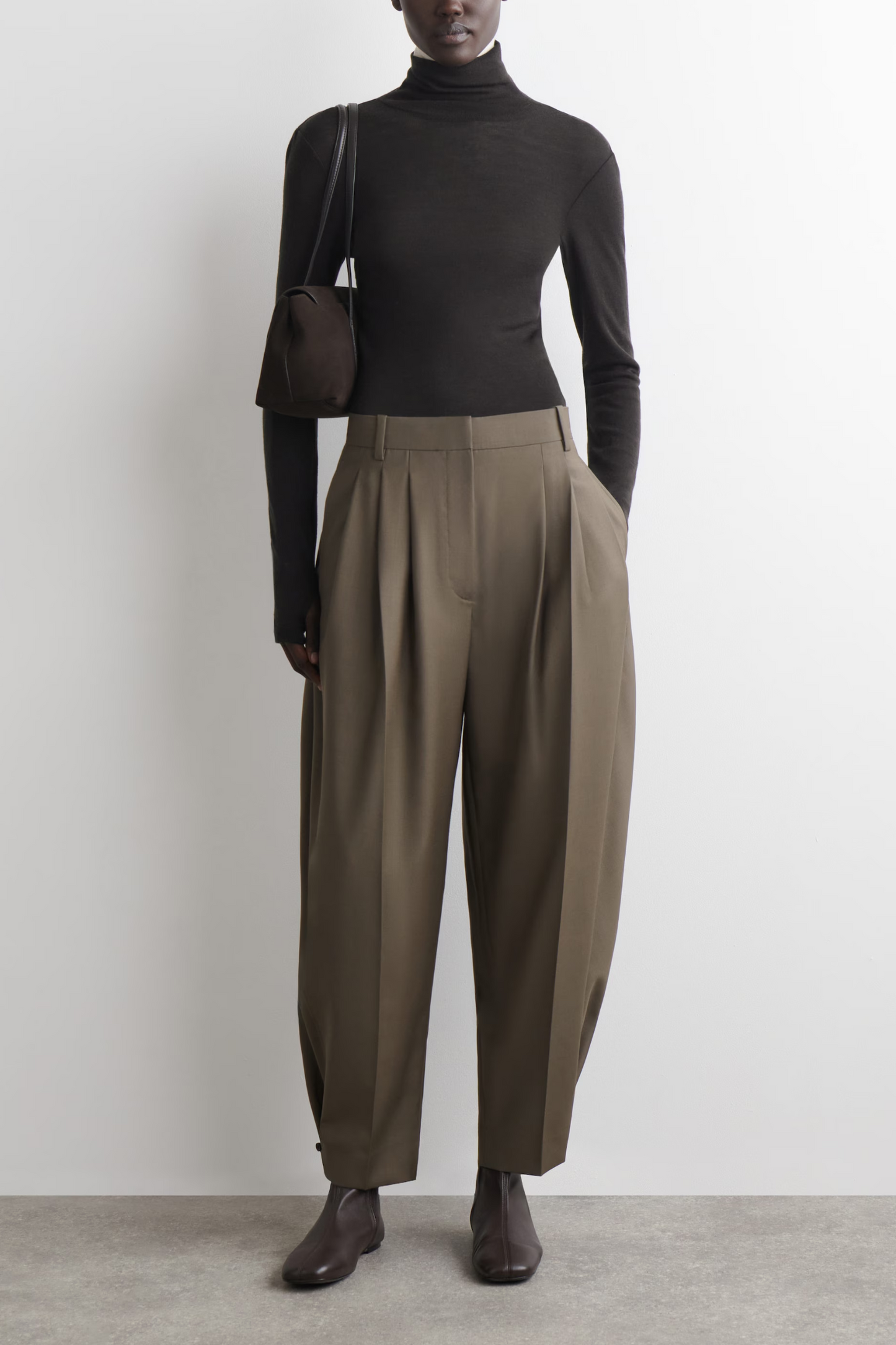 Pleated Barrel-Leg Wool Trousers