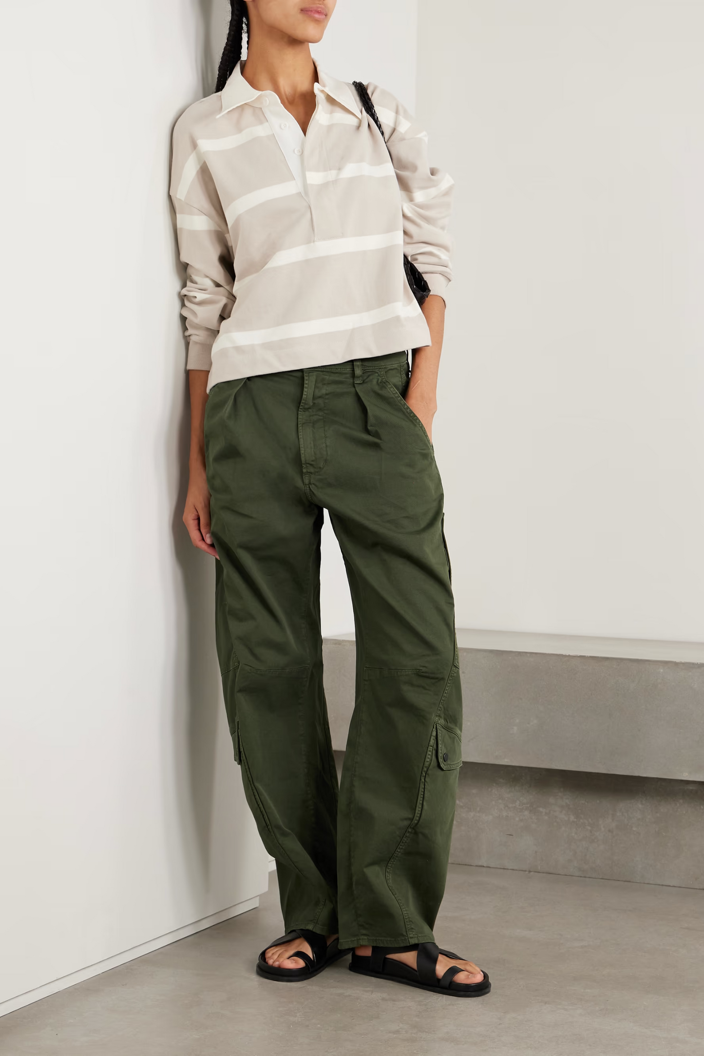Flight Pleated Organic Cotton-blend Twill Barrel-leg Pants
