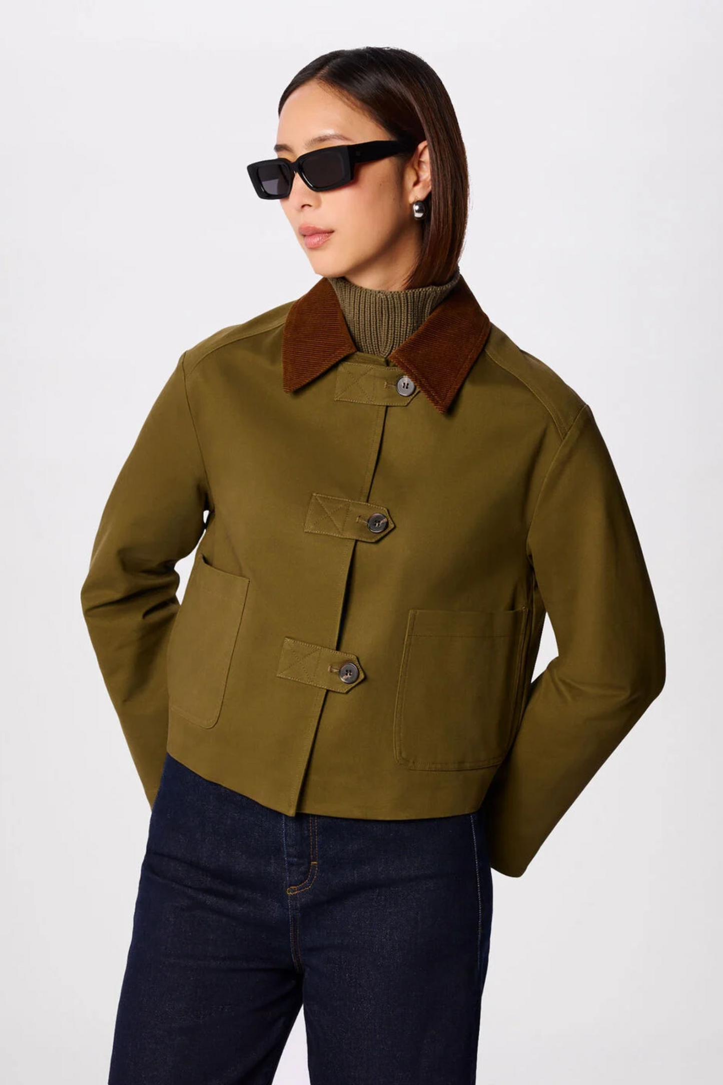 Khaki Corduroy Collar Jacket