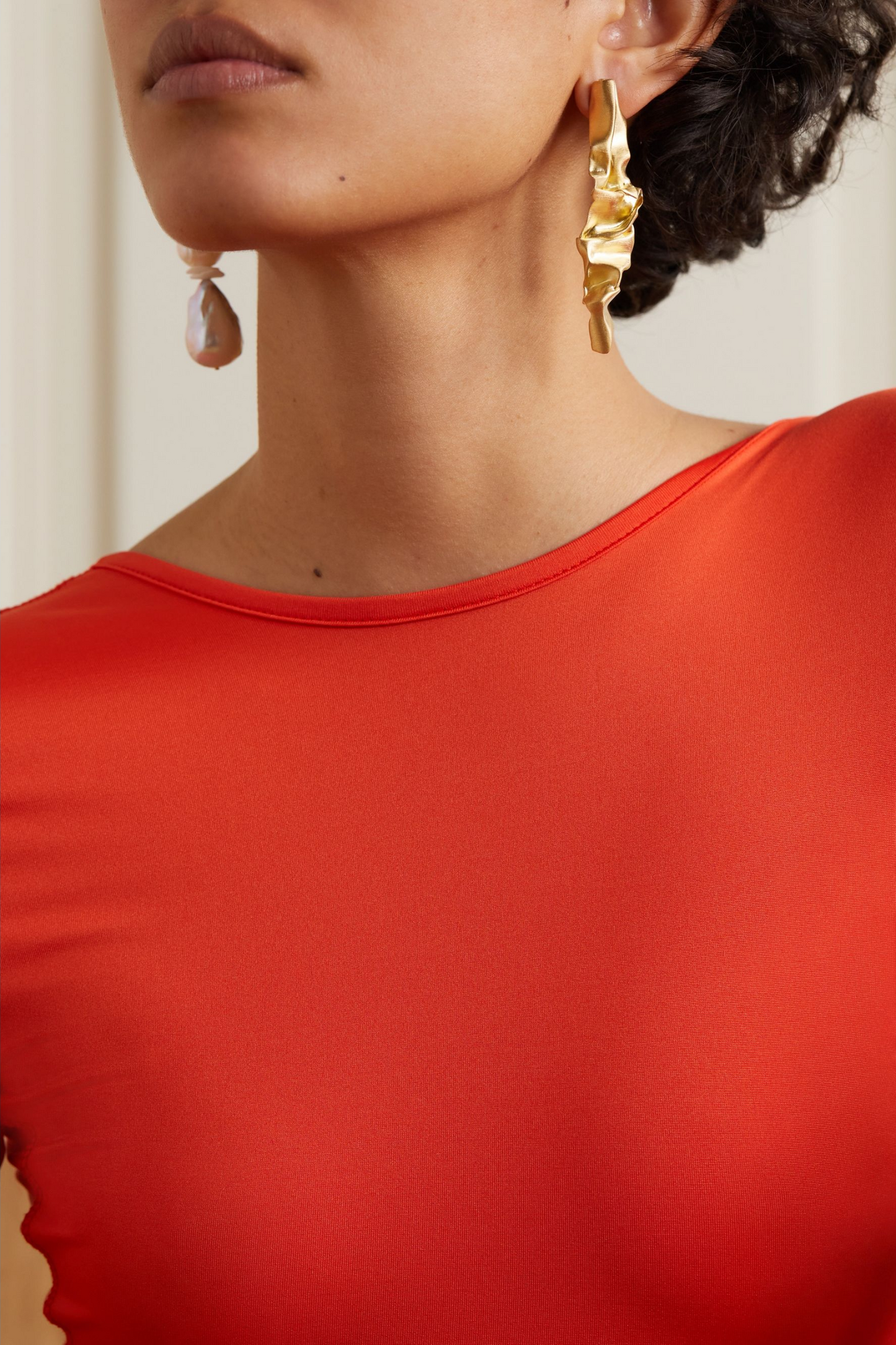 Crumple Gold Vermeil, Pearl and Ceramic Earrings