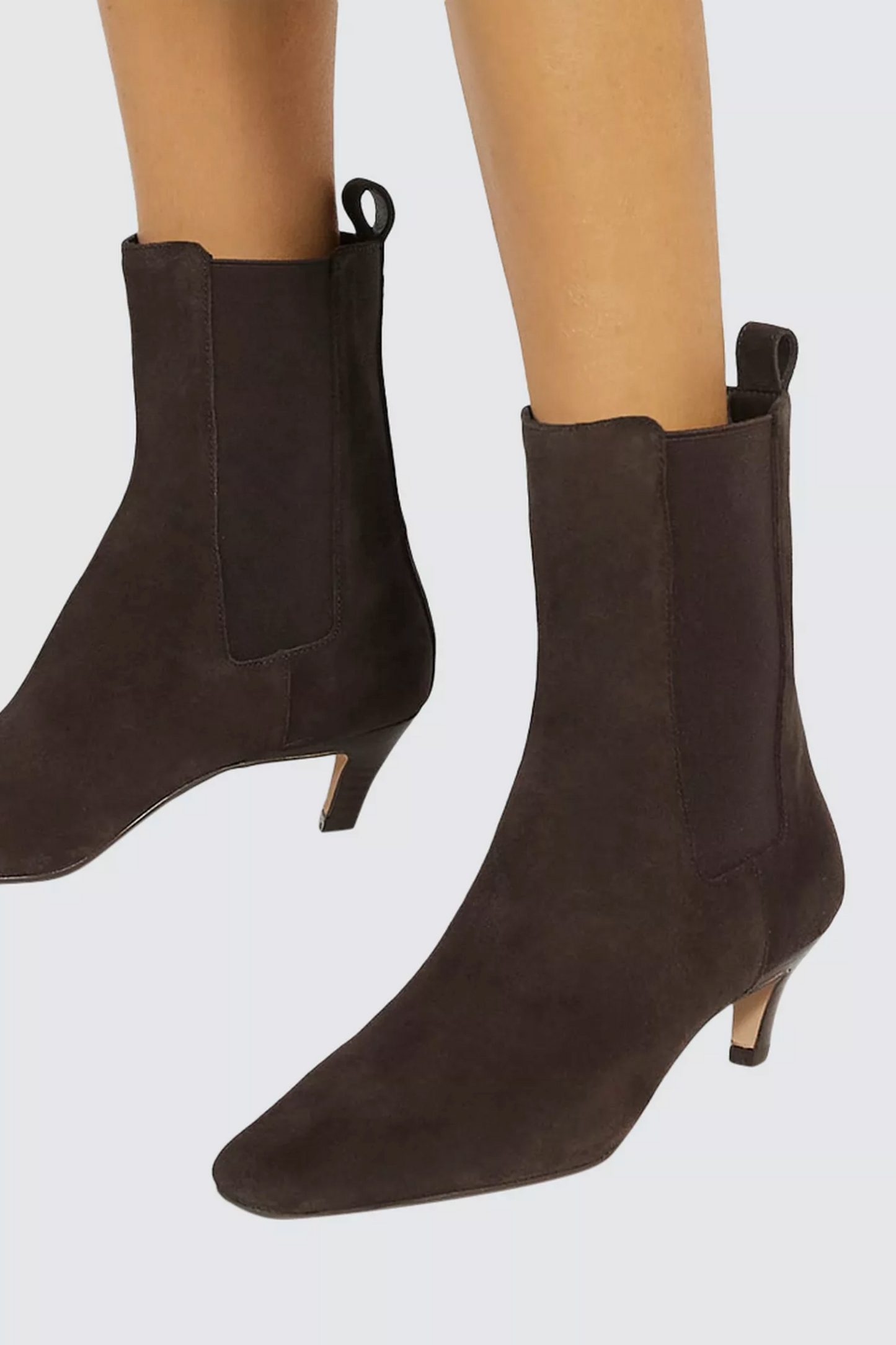 Odele Suede Pointed Heeled Ankle Boots in Brown