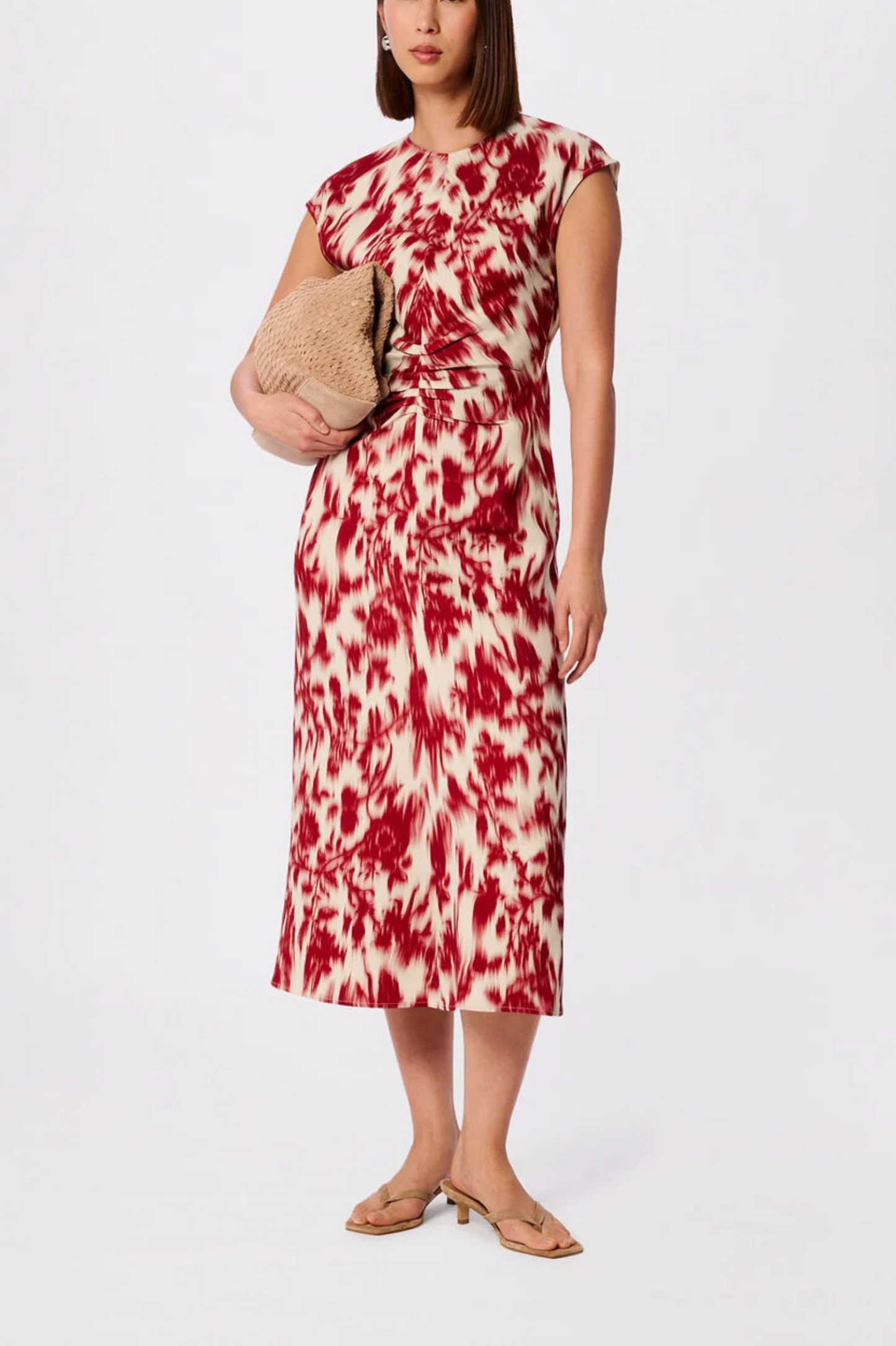 Red Blurred Floral Crepe Dress