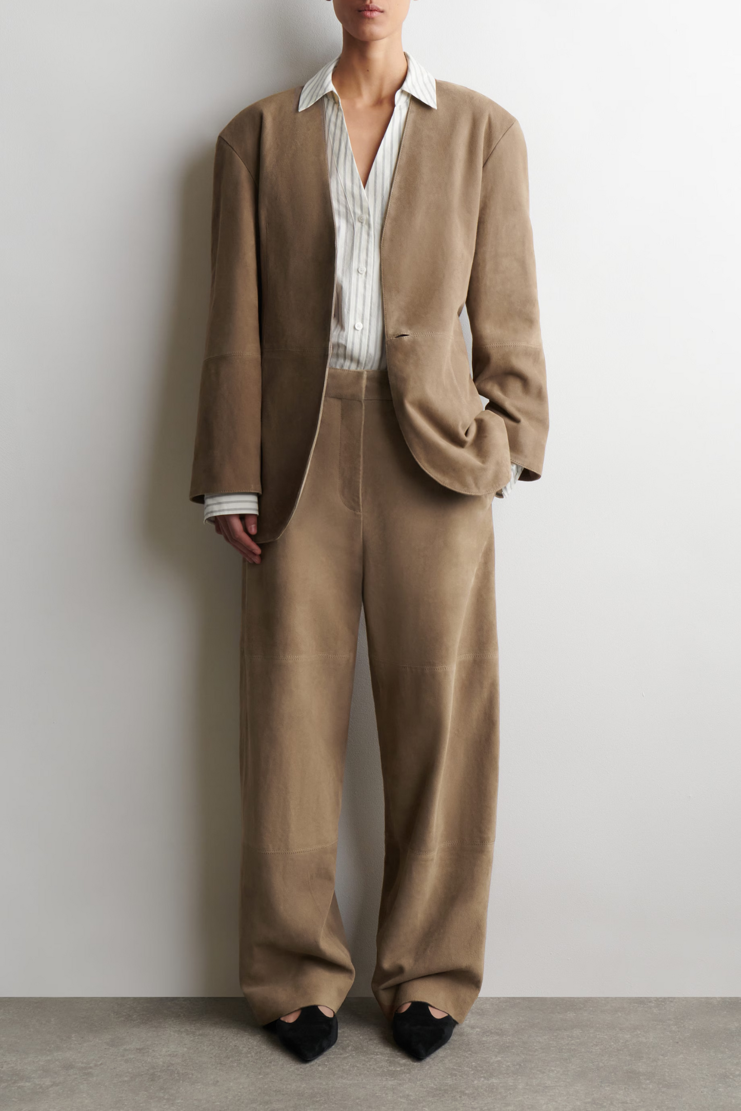 Suede Straight-Leg Trousers