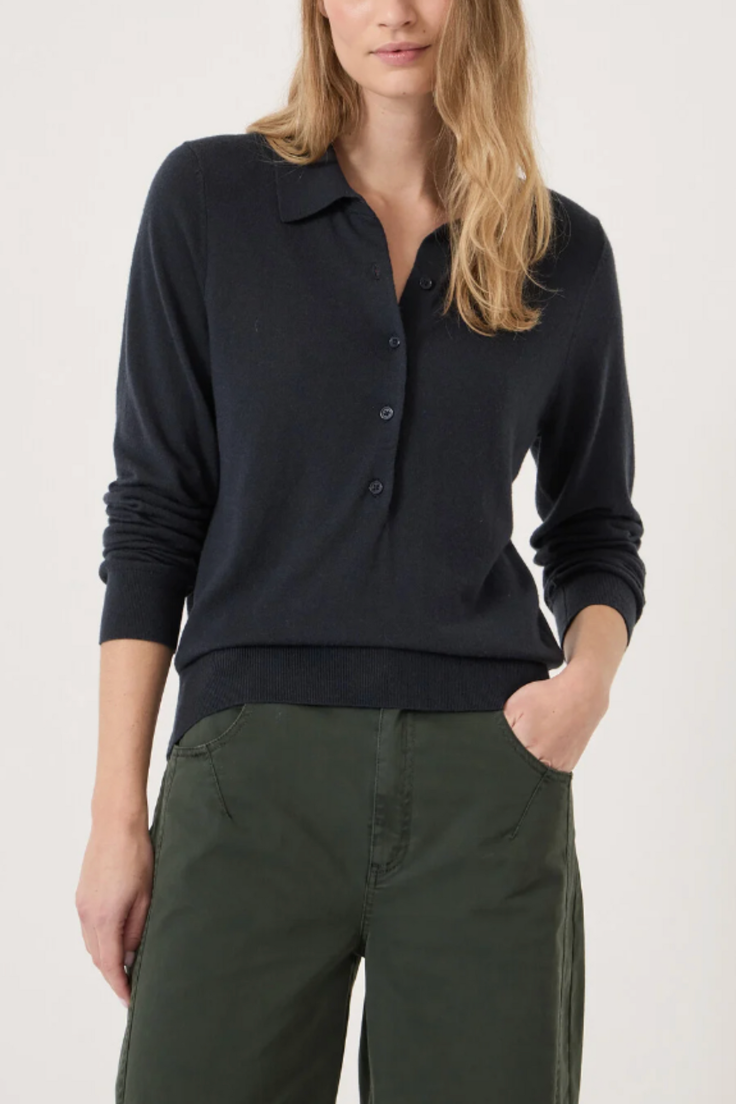 Merino Long-sleeve Polo Top