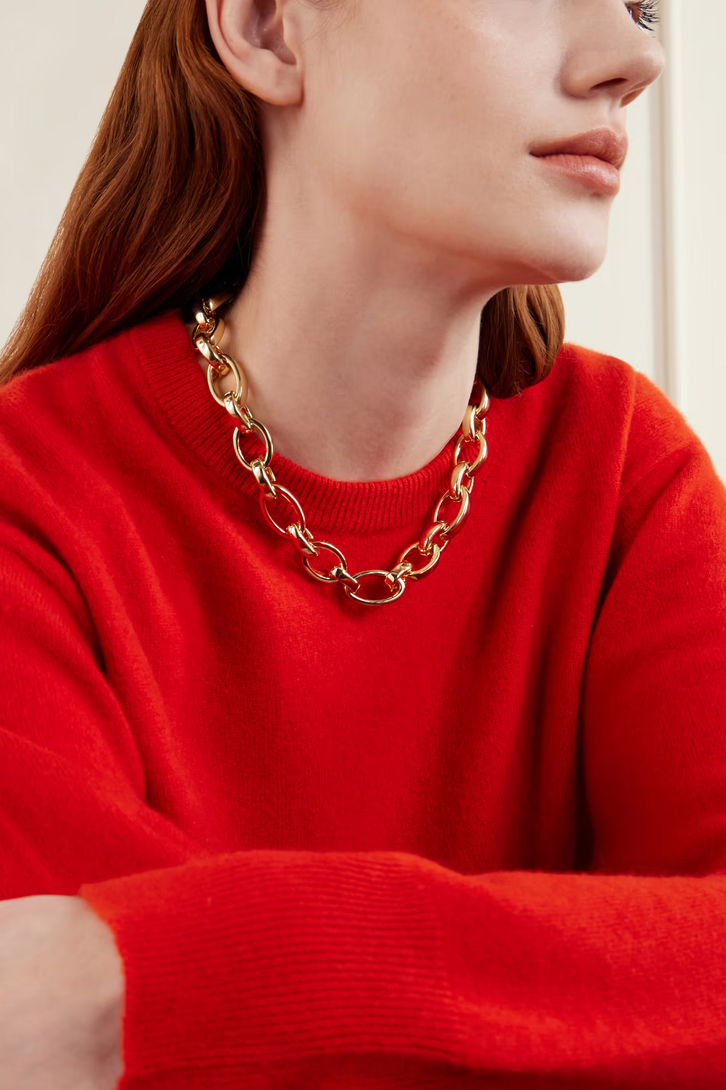Puffy Gold-tone and Crystal Necklace