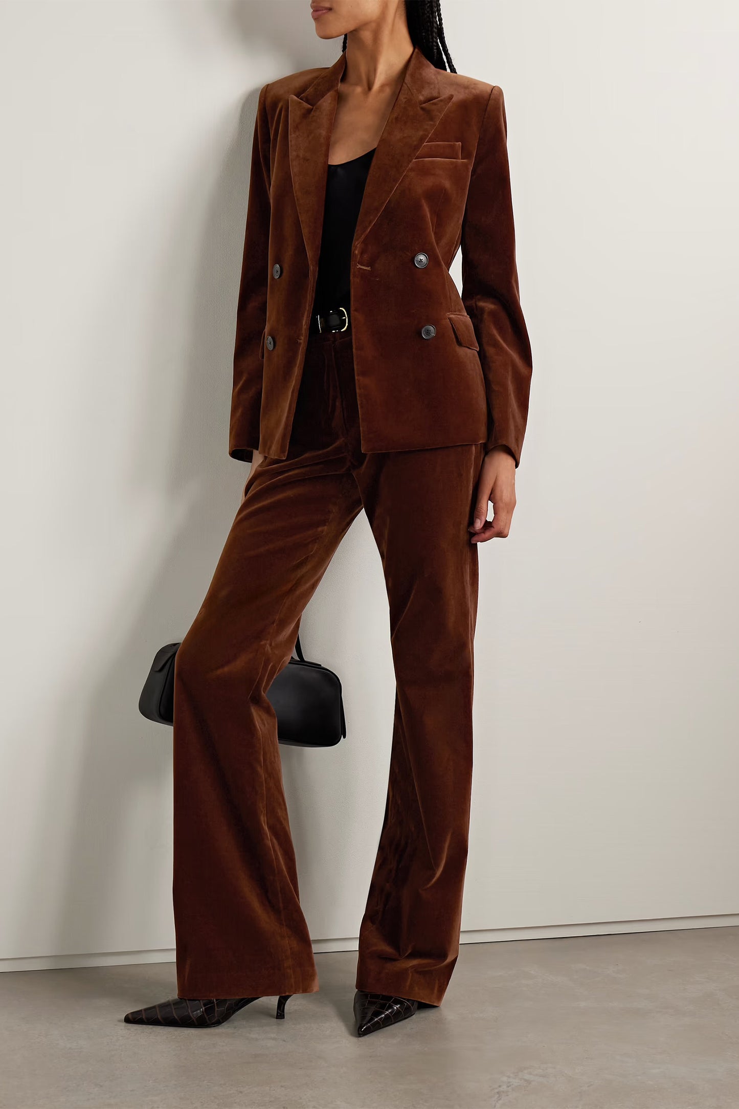 Veda Double-breasted Cotton-blend Velvet Blazer