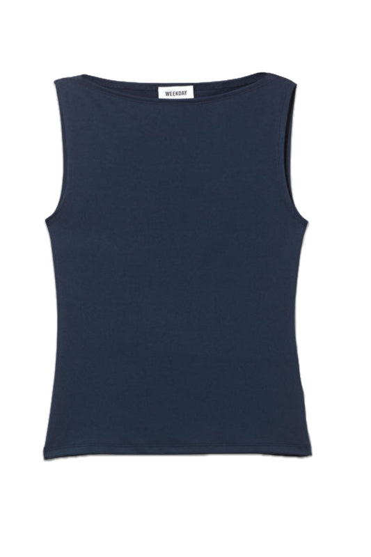 Annie Sleeveless Boat Beck Top In Dark Blue