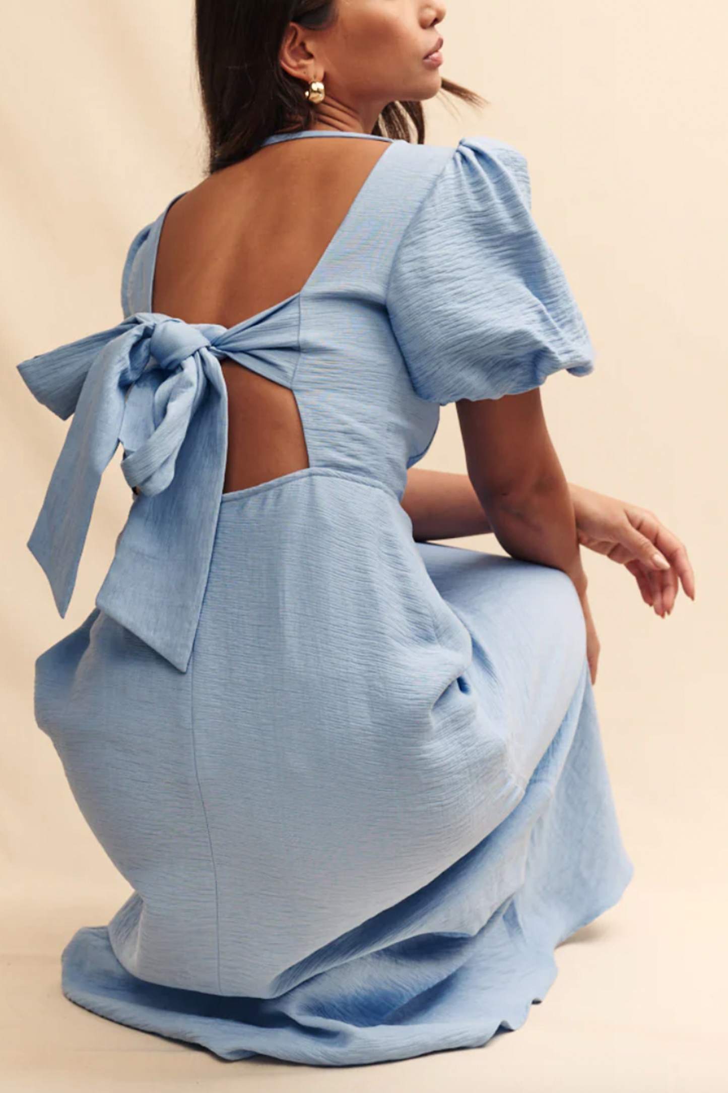 Blue Balloon Sleeve Zola Midi Dress