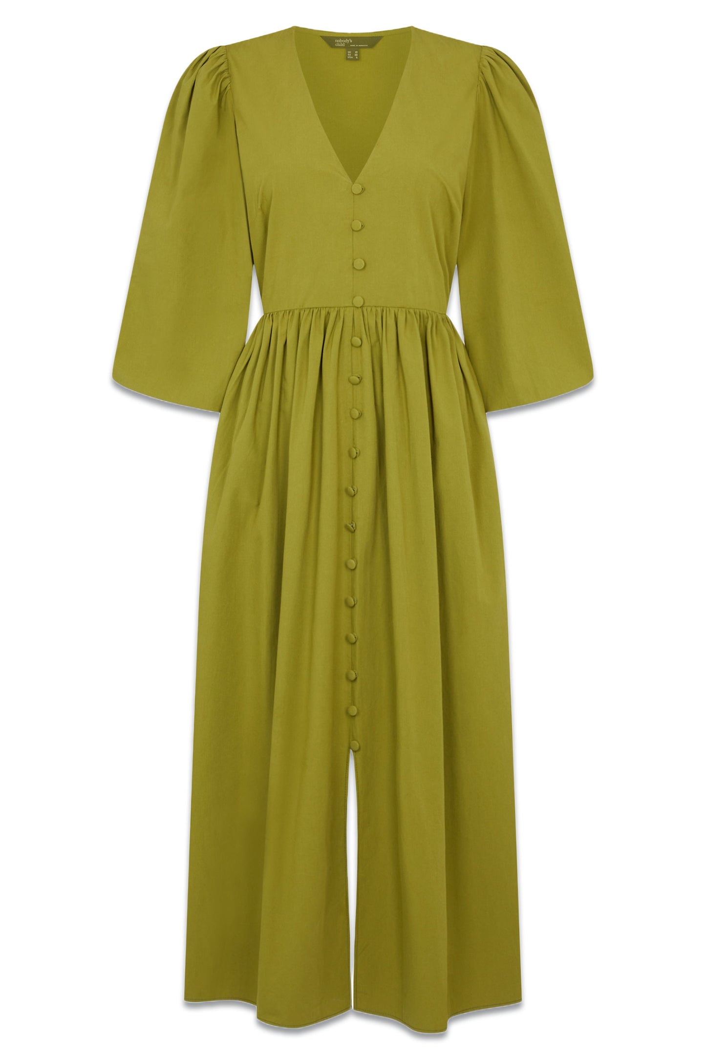Olive Green Balloon Sleeve Ria Midi Dress