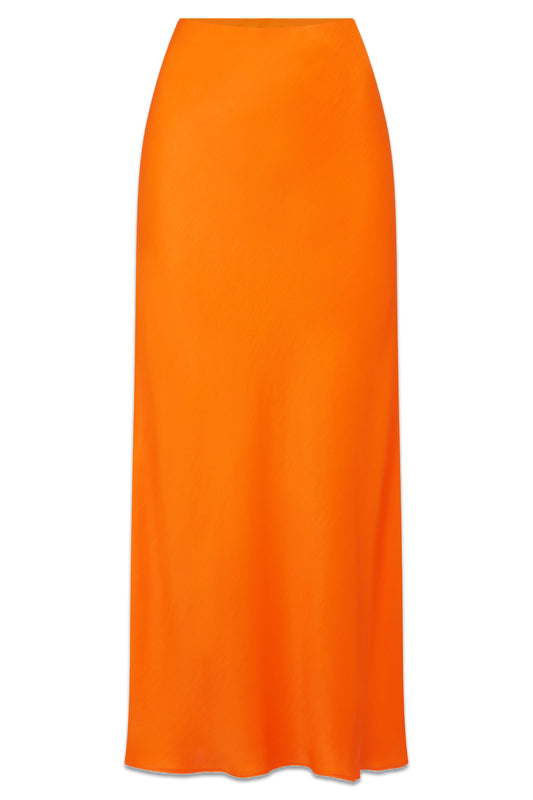 Orange Satin Slip Mila Midi Skirt