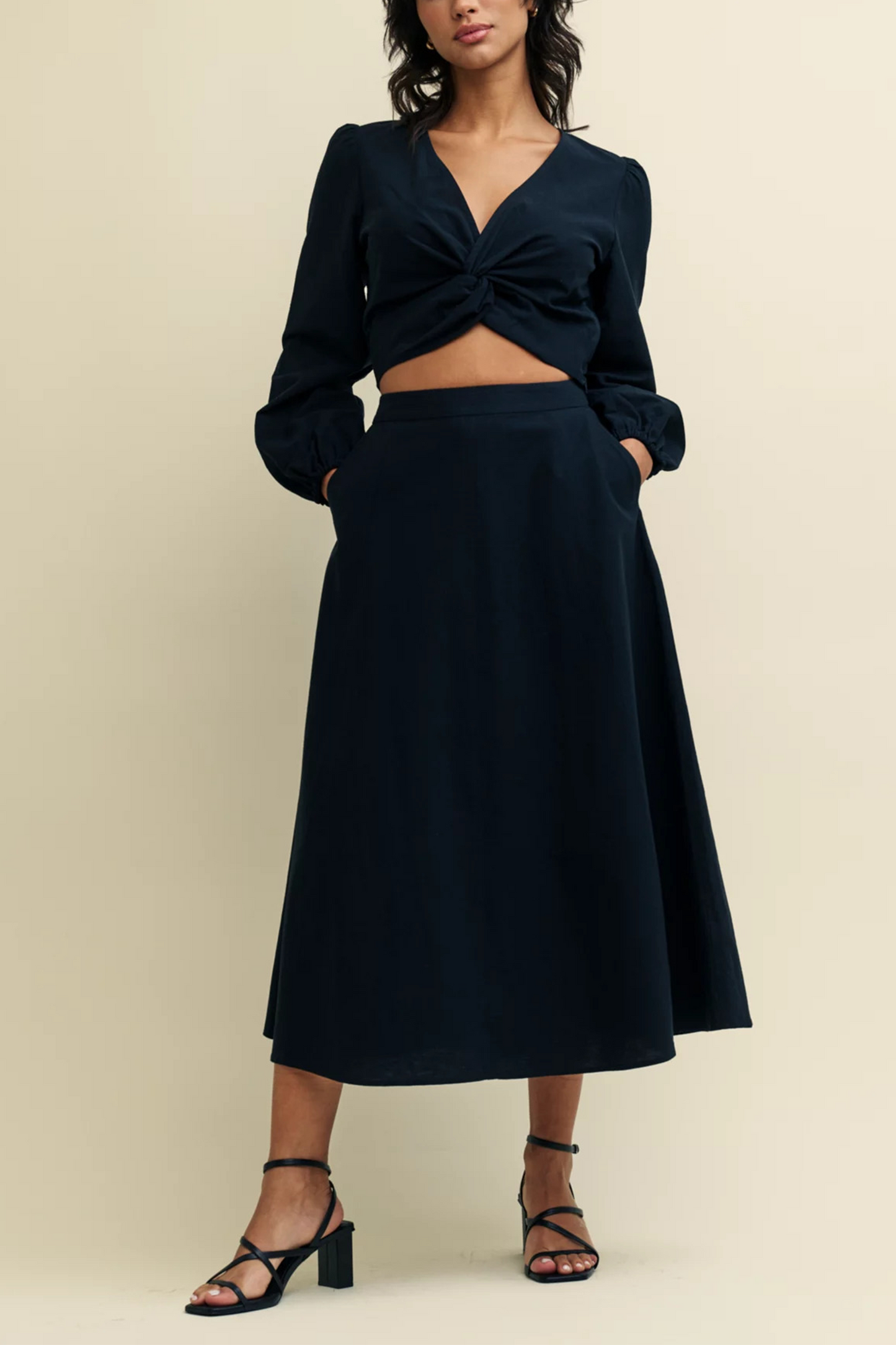 Rhona Cotton Linen Blend Twist Top & Jordie Midaxi Skirt