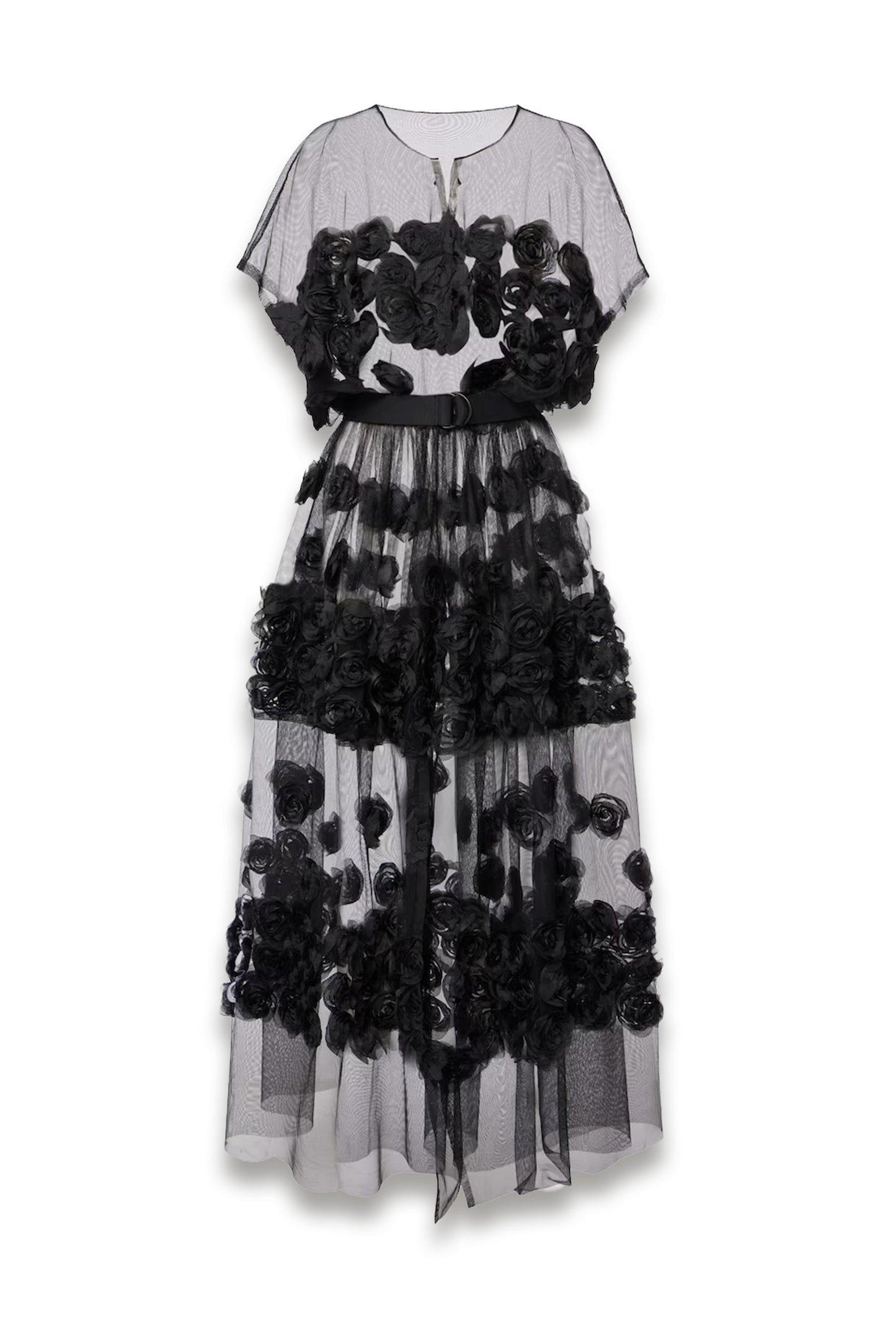 Floral-appliqué Tulle Midi Dress