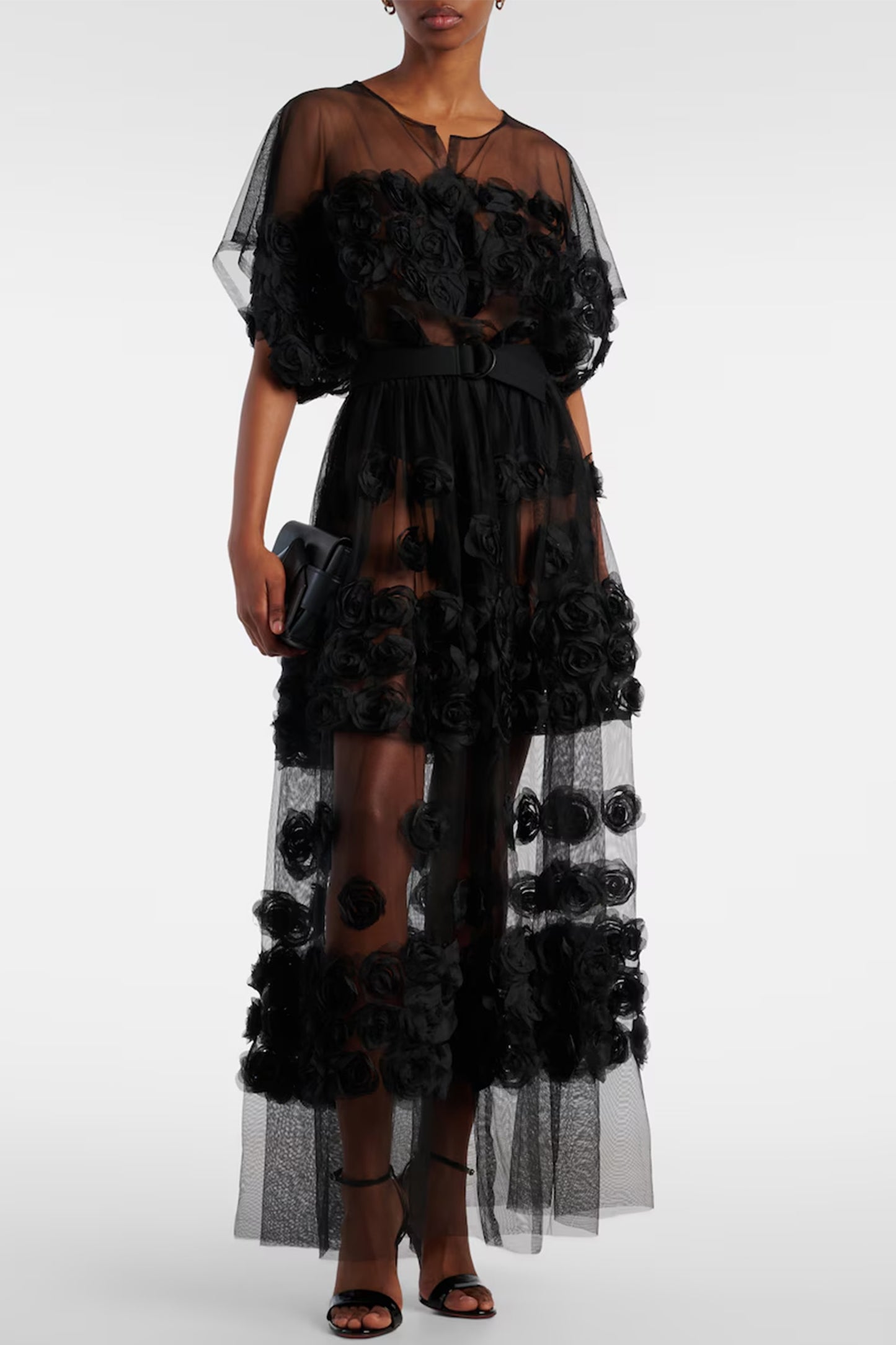 Floral-appliqué Tulle Midi Dress