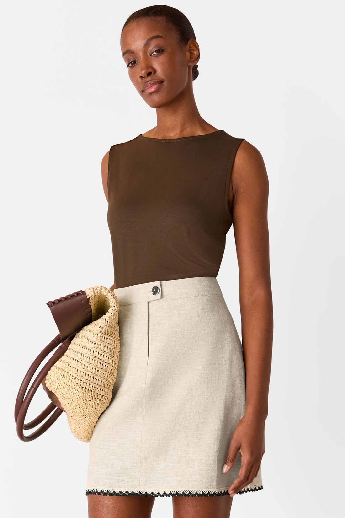 Oatmeal Linen Mix Mini Skirt