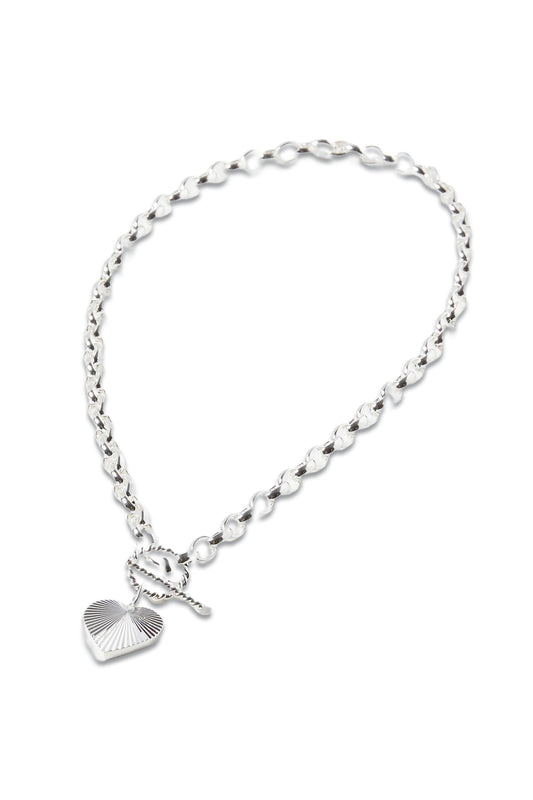 Adelaide Chunky Chain & Heart Charm Silver Plated Collar Necklace