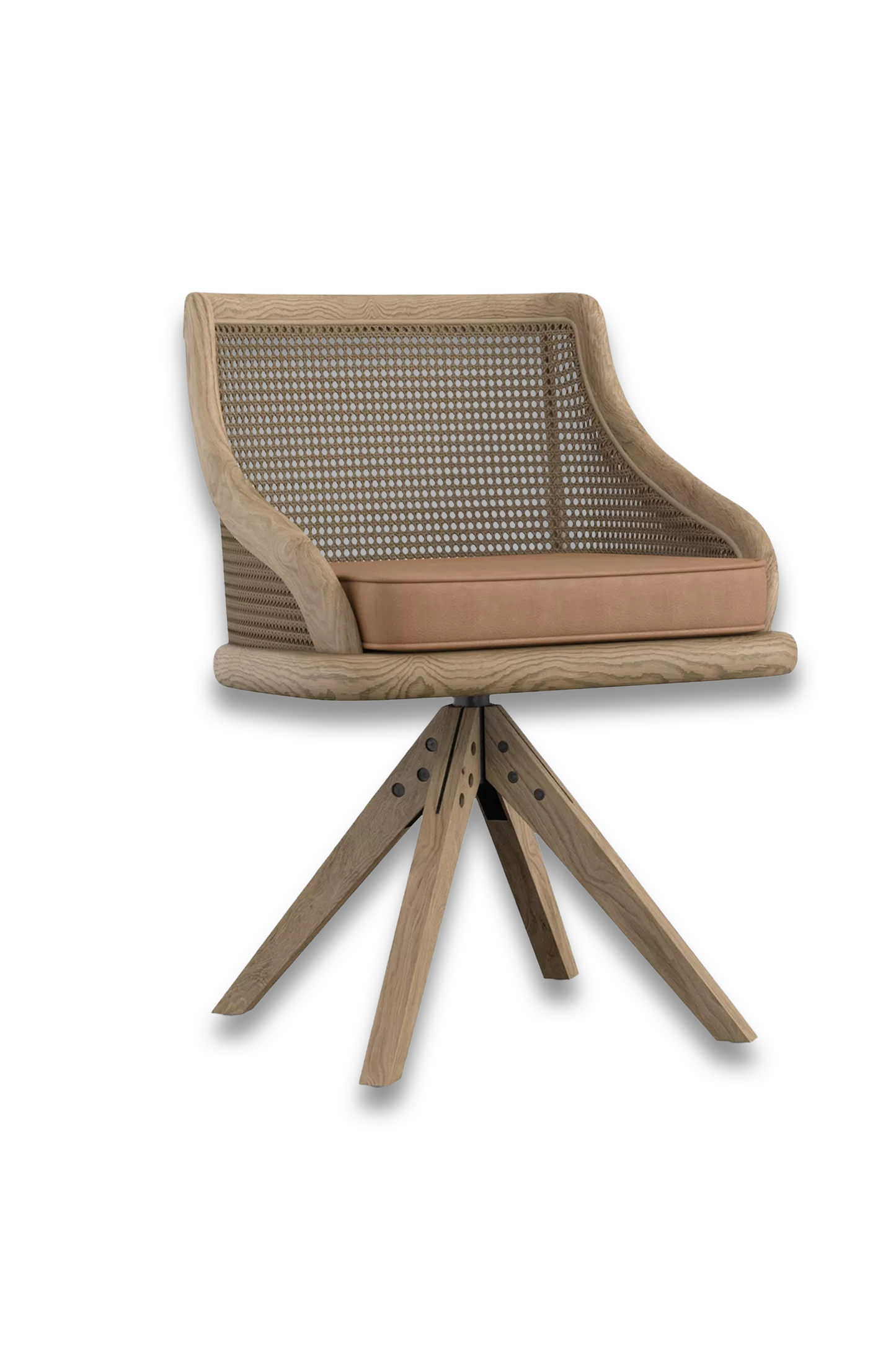 Carlos Cane Swivel Chair, Weathered Oak