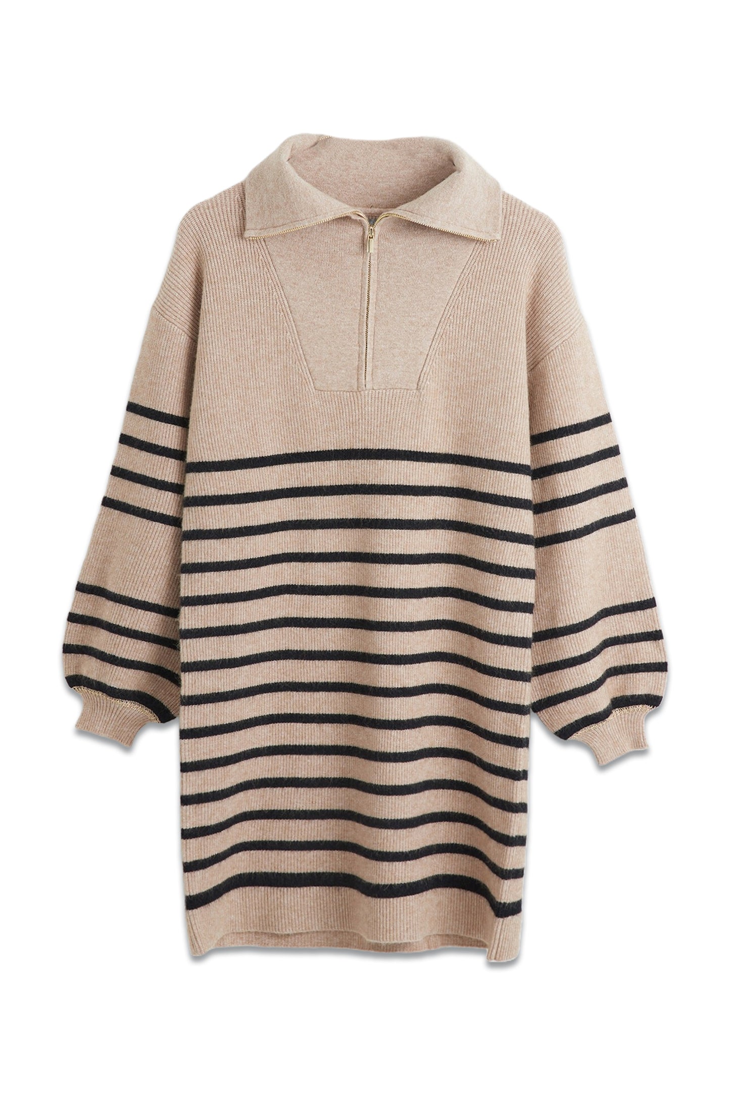 Breton Stripe Camel Knitted Jumper Dress