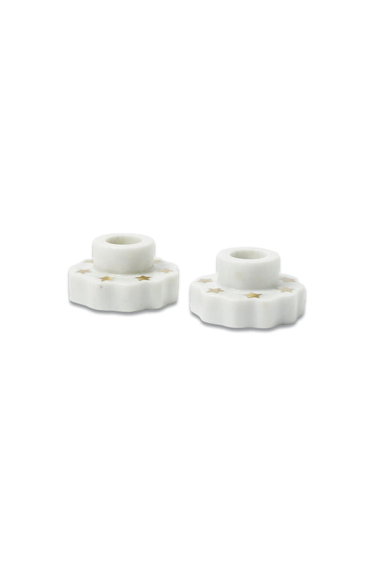 Star White Marble Candlestick Holders Set of Two